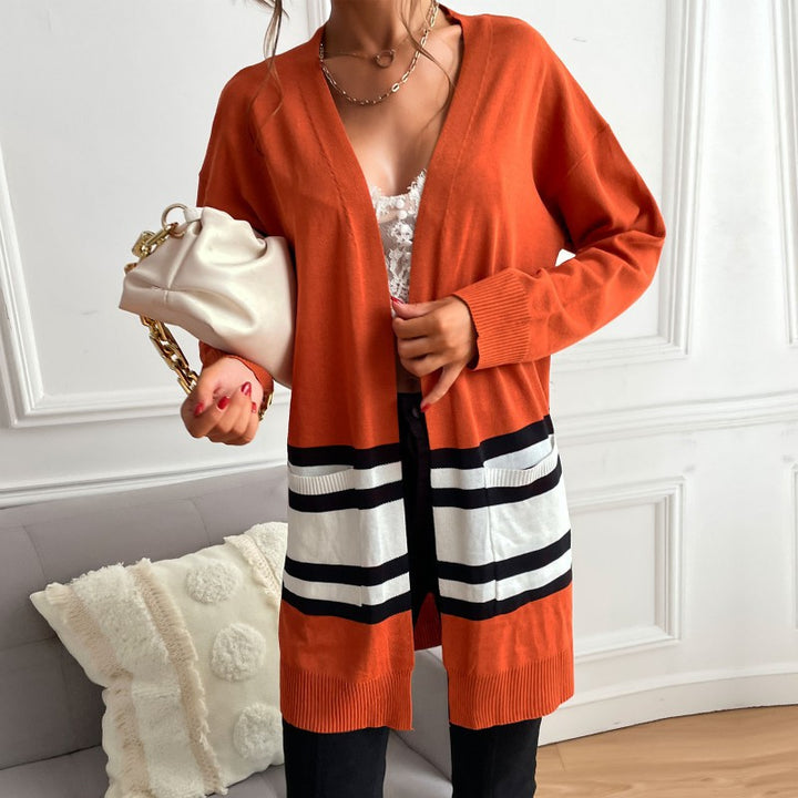 Damen Strickjacke mit modernem Streifenmuster und praktischen Taschen Drune