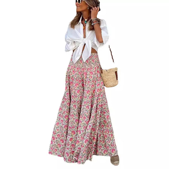 Damen Maxirock mit floralen Mustern und voluminösem Schnitt Drune