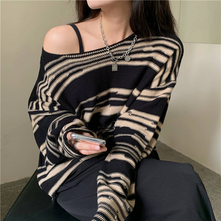 Damen Strickpullover mit elegantem Streifenmuster und lässigem Schnitt Drune
