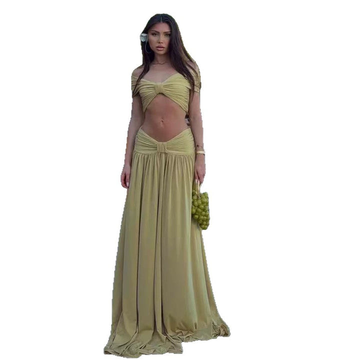 Damen Edles Strandkleid mit Wickeloberteil und fließendem Saum Drune