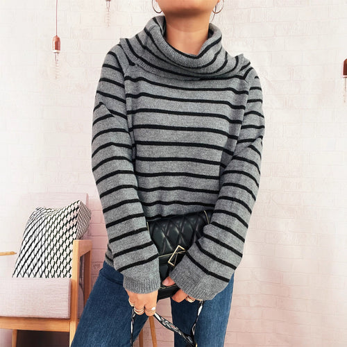 Damen Pullover mit weichem Kragen und dekorativen Knöpfen Drune