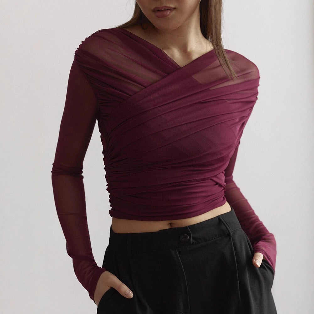 Damen Langarm-Crop-Top Drune