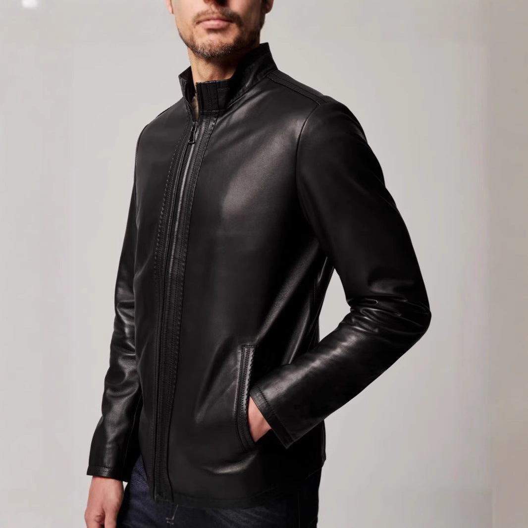 Herren elegante Lederjacke mit hohem Kragen und dezenten Details Drune