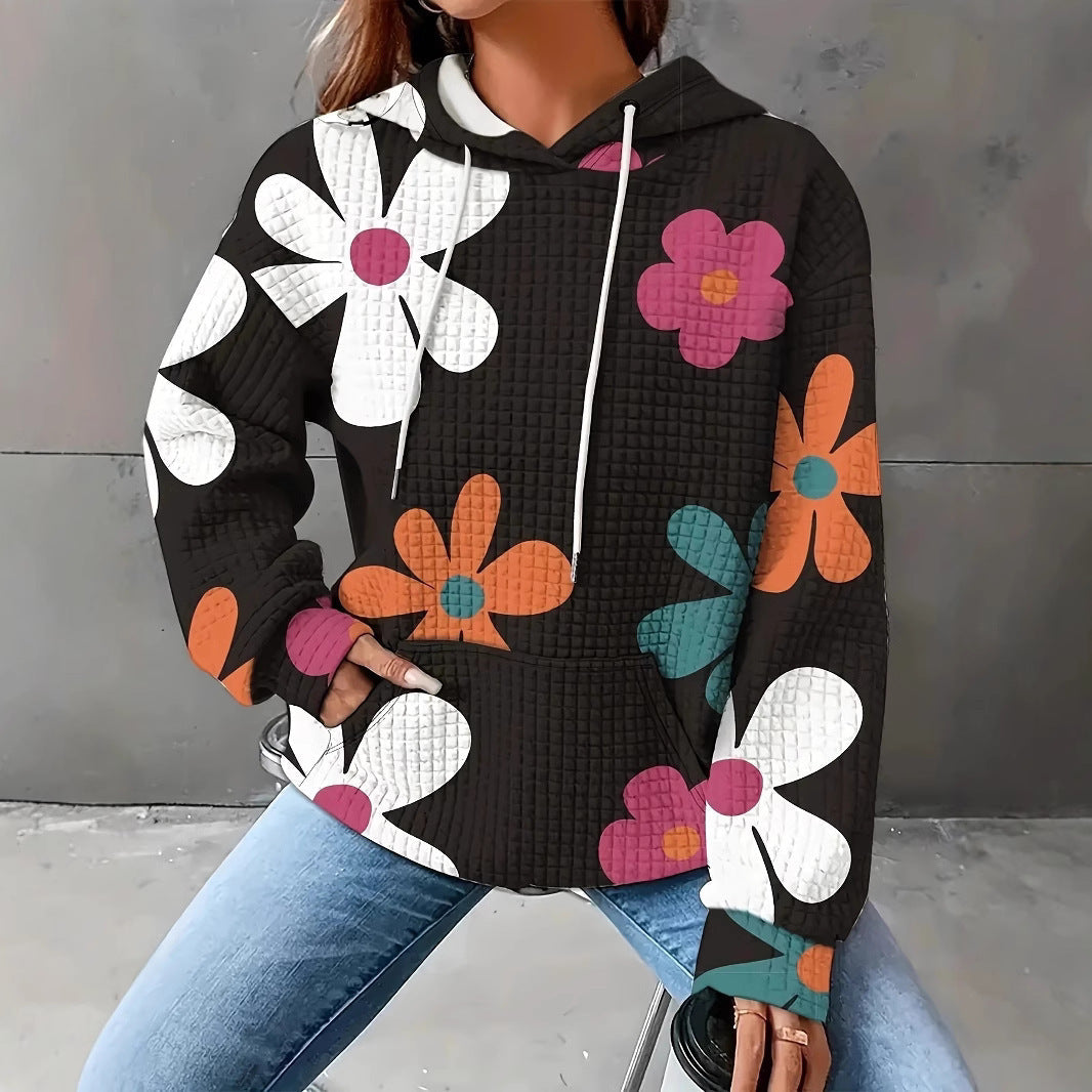 Damen lockerer Kapuzenpullover mit farbenfrohem Blumendesign Drune