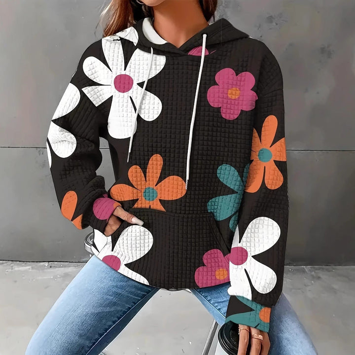 Damen lockerer Kapuzenpullover mit farbenfrohem Blumendesign Drune