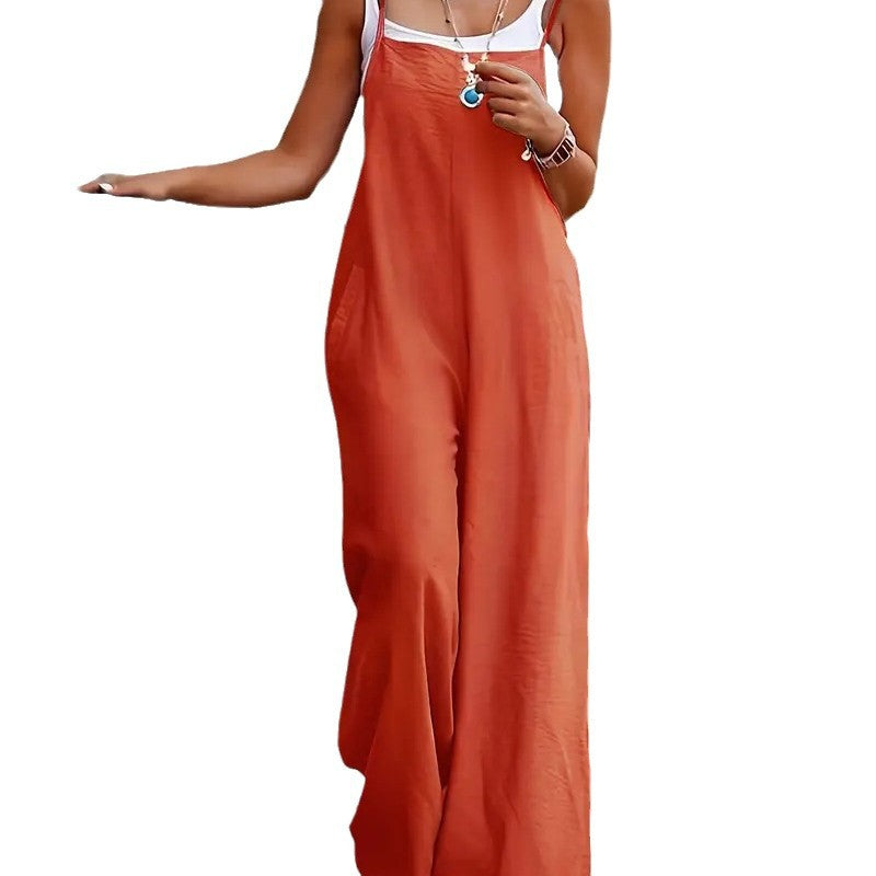Damen luftiger Jumpsuit mit praktischen Taschen und verstellbaren Trägern Drune