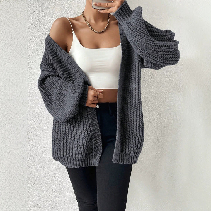 Damen nan Oversize-Strickcardigan mit grobem Waffelstrick, offener Front und voluminösen Ballonärmeln Drune