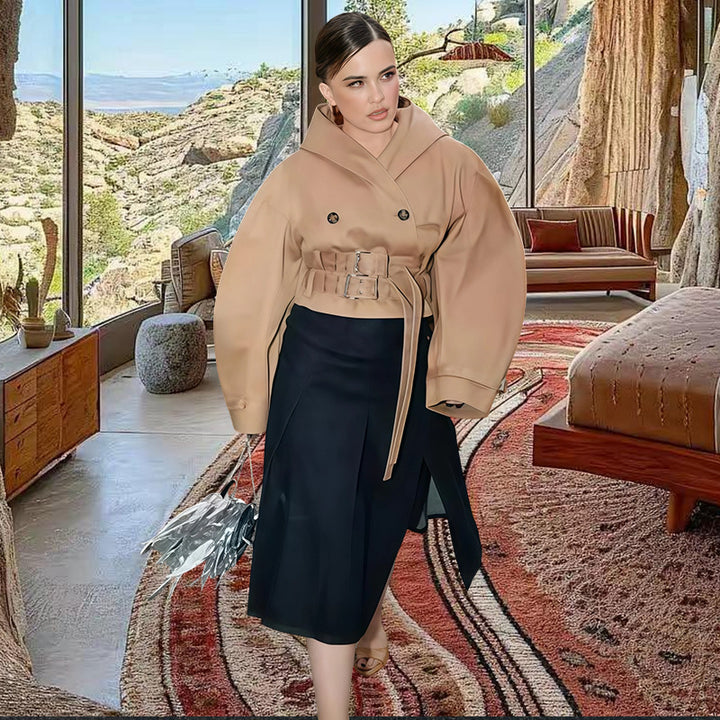 Damen Innovative Utility-Jacke mit weit geschnittenen Ärmeln und Gürtel Drune