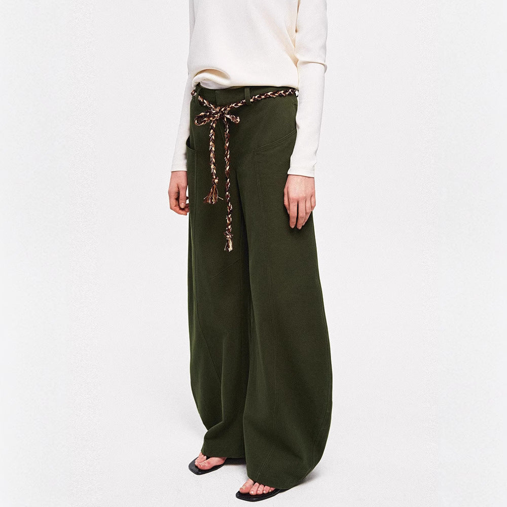Damen Weite Chino-Hose mit elegantem Design und geflochtenem Gürtel Drune