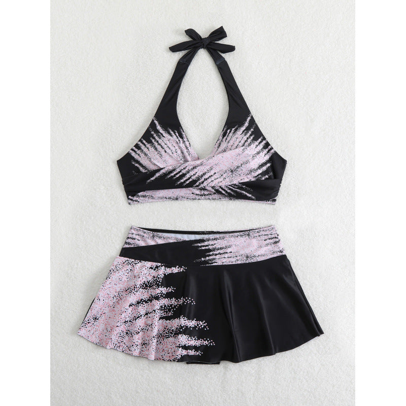 Damen Sport-Bikini-Set mit hochgeschlossenem Oberteil und schwingendem Rock Drune