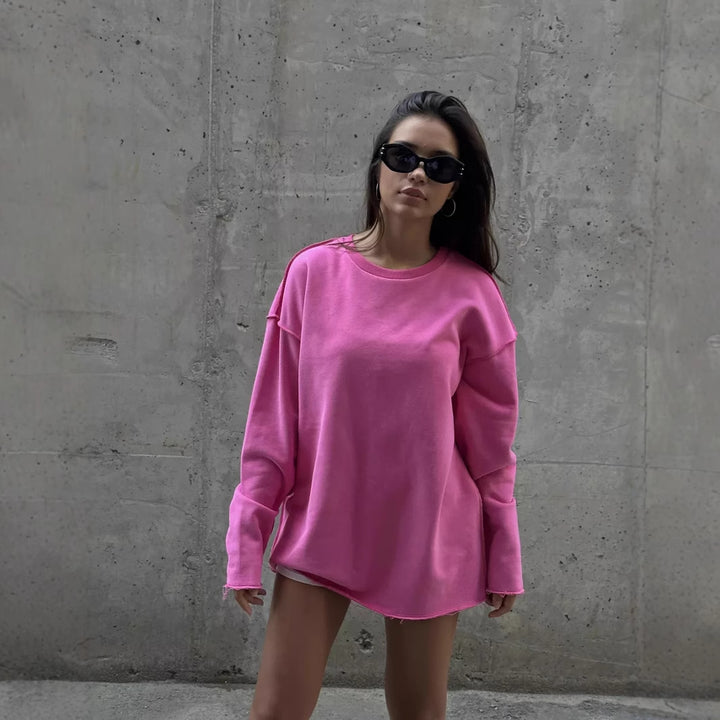 Damen lässiger Oversize-Pullover mit weitem Schnitt und strukturiertem Stoff Drune