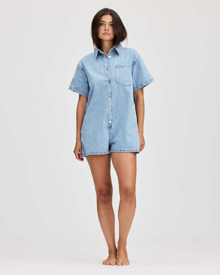 Damen Jeans-Overall mit Kurzarm und praktischen Taschen Drune