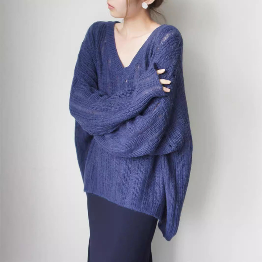 Damen Grobstrickpullover mit tiefem V-Ausschnitt und lässigem Schnitt Drune
