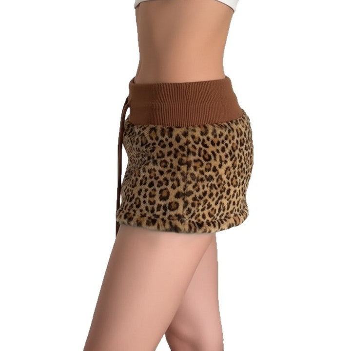 Damen Rock im eleganten Leopardenmuster mit elastischem Bund und geschnittenem Detail Drune