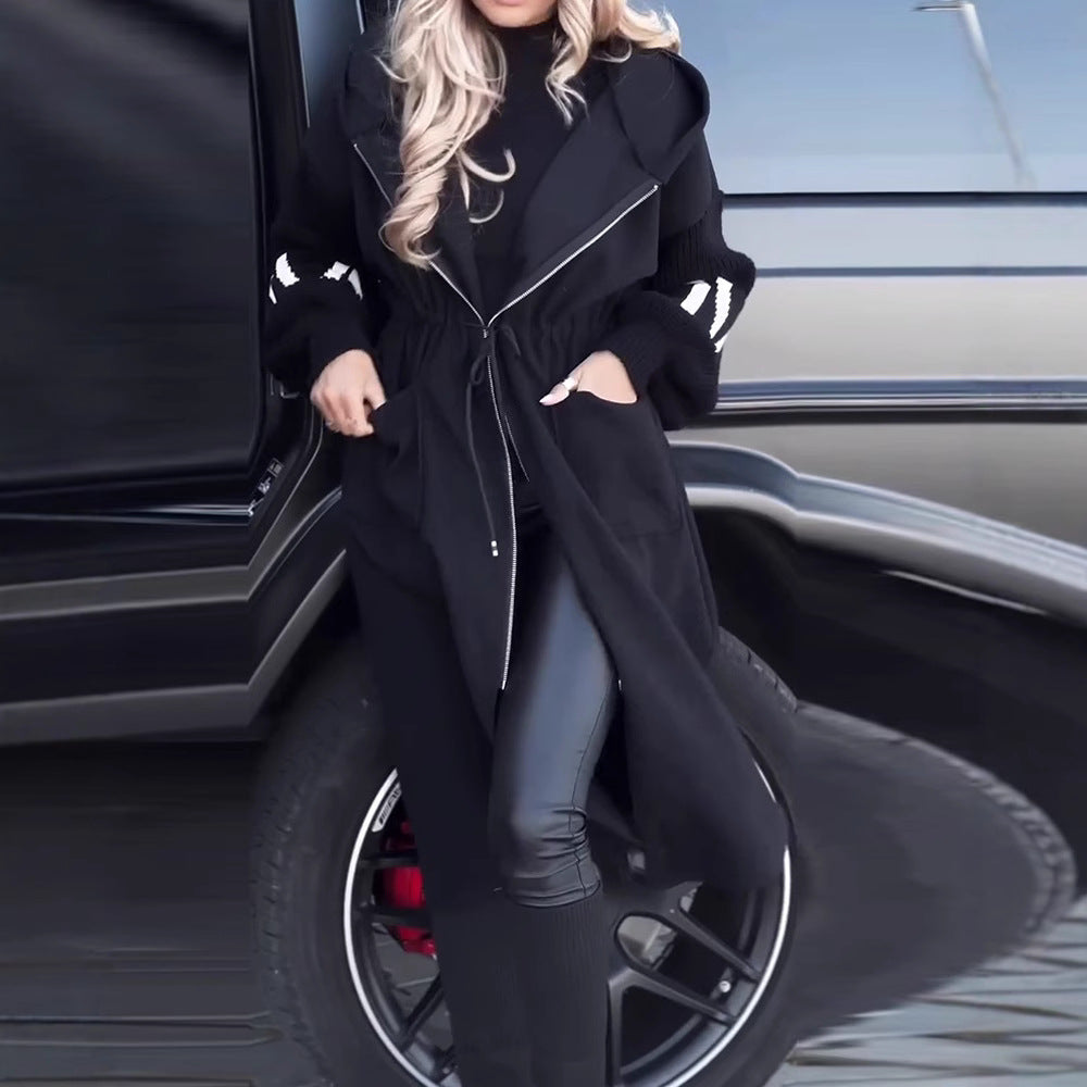 Damen elegante Kapuzenjacke mit Taillenzug und strukturiertem Fleece Drune