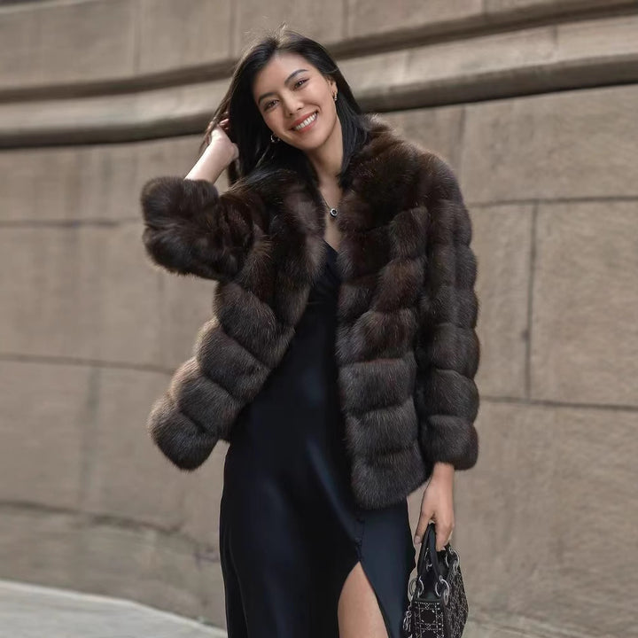 Damen Luxuriöse Kunstpelzjacke mit voluminösen Ärmeln Drune