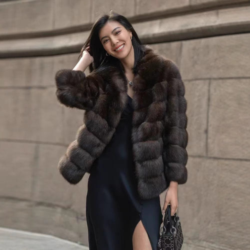 Damen Luxuriöse Kunstpelzjacke mit voluminösen Ärmeln Drune