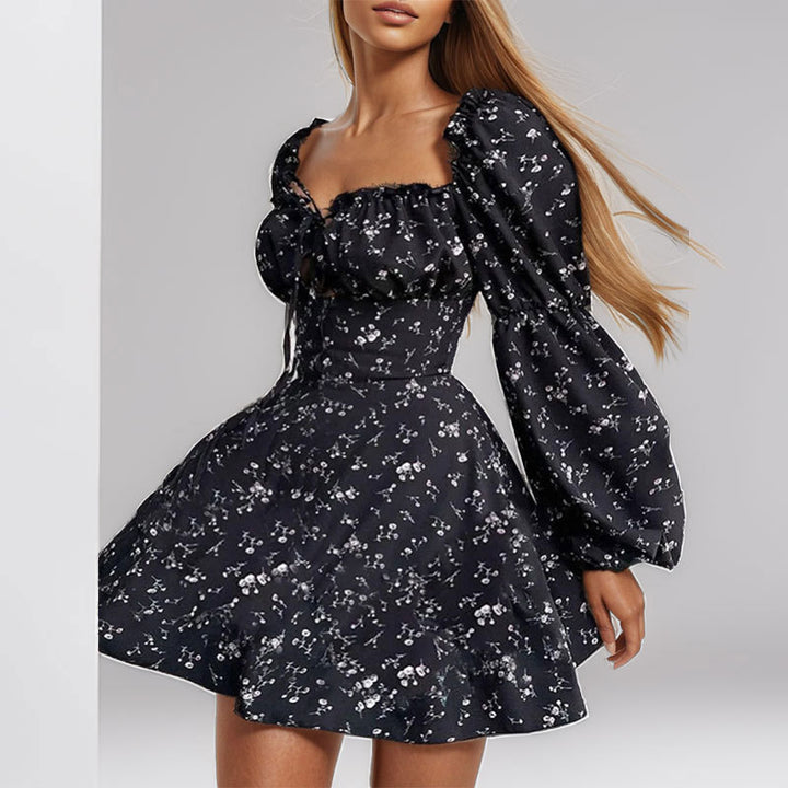 Damen Minikleid mit voluminösen Puffärmeln und raffiniertem Bindedetail Drune