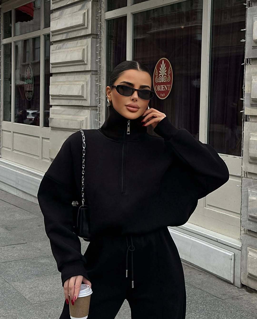 Damen nan Oversize Sweatshirt mit Halbzip und weiten Jogginghose Set Drune