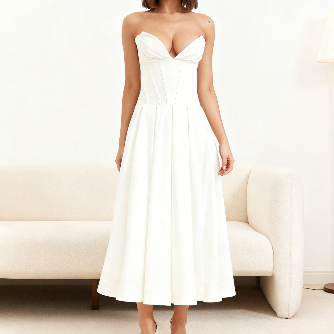 Damen Elegant geschnittenes Korsettkleid mit schwingendem Rock Drune