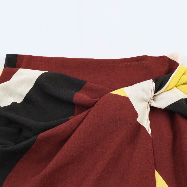 Damen Maxirock mit buntem Grafikdesign und eleganter Drapierung Drune