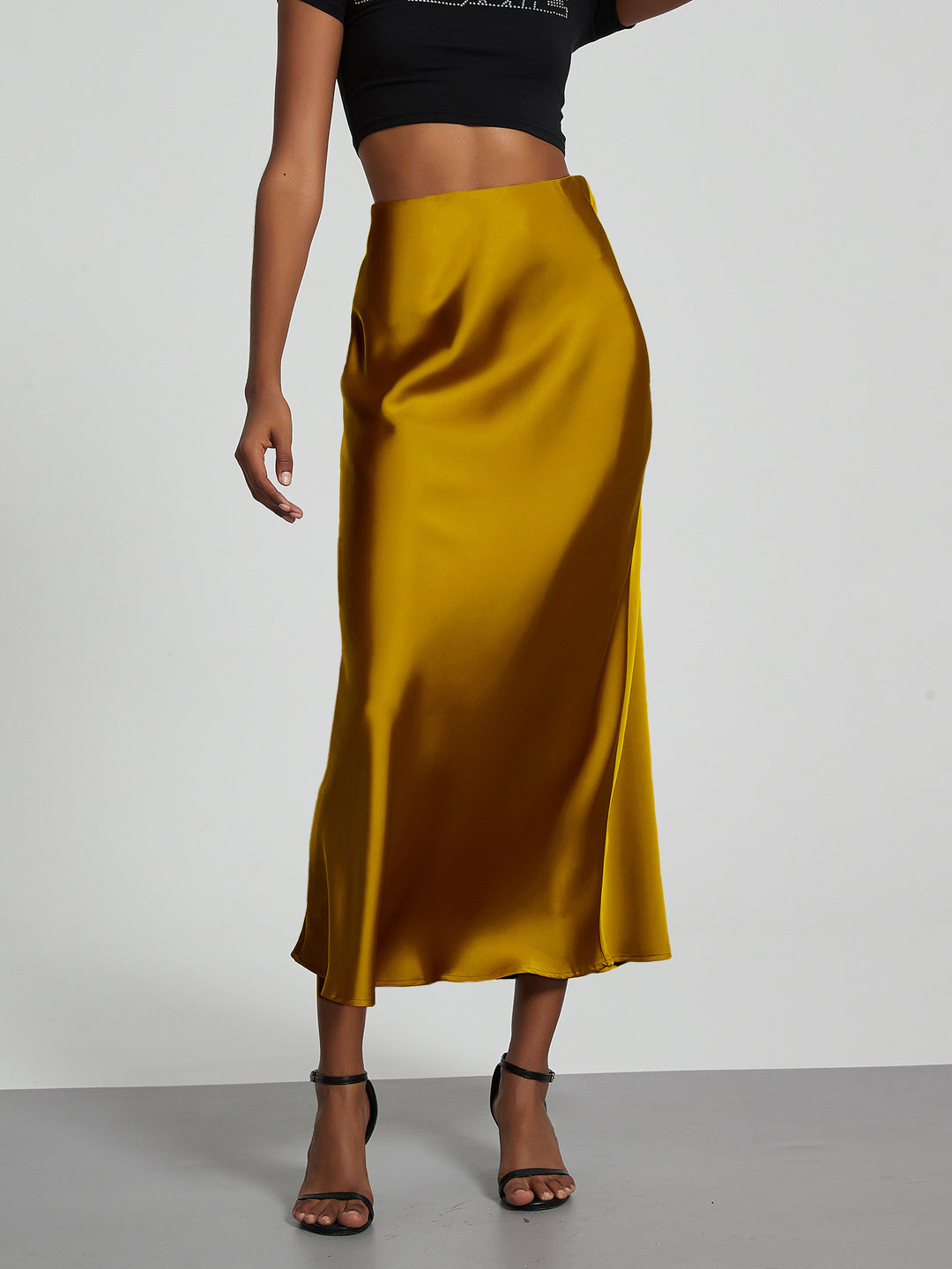 Damen Stilvolle Satin-Stretchrock mit hohem Bund und fließendem Schnitt Drune