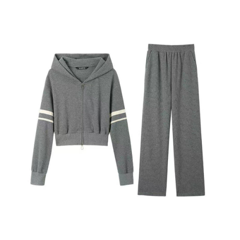Damen Sportliches Hoodie- und Jogginghosen-Set mit sportivem Reißverschluss und weitem Schnitt Drune