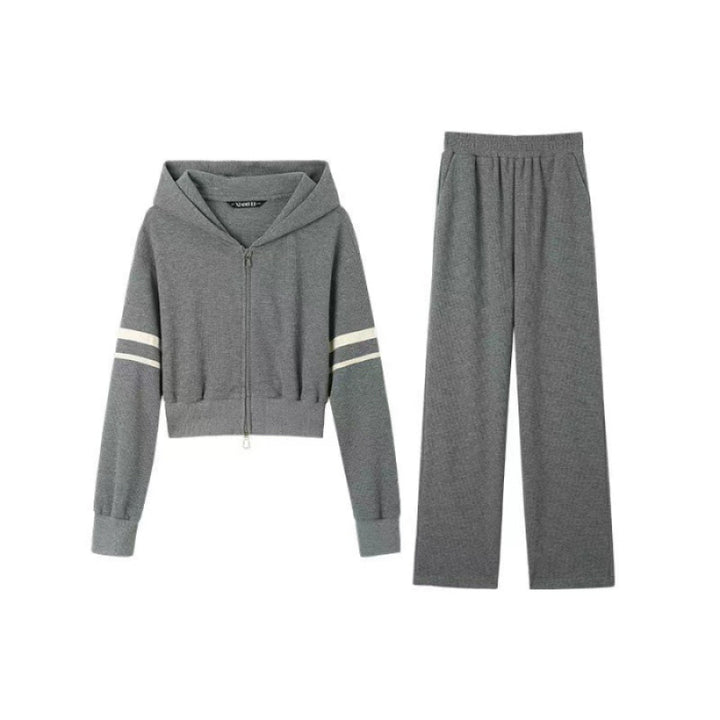 Damen Sportliches Hoodie- und Jogginghosen-Set mit sportivem Reißverschluss und weitem Schnitt Drune