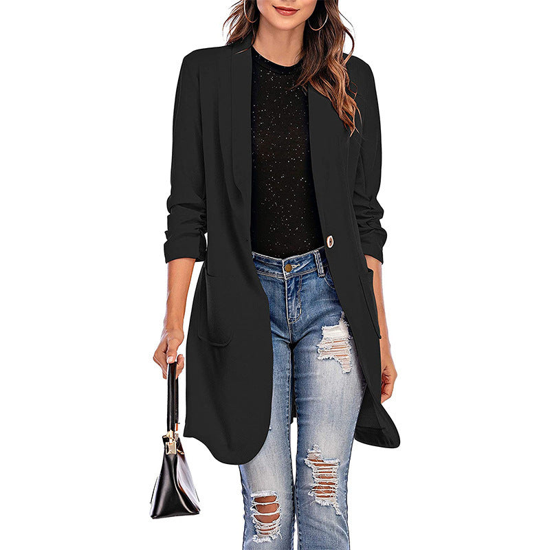 Damen Langer, eleganter Blazer mit Taschen und stilvollem Schnitt Drune