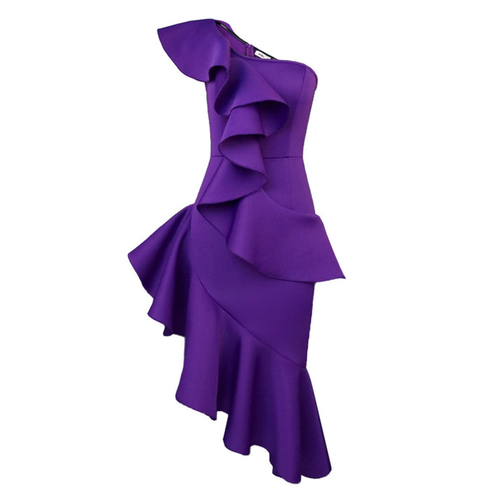 Damen Elegantes Maxi Kleid mit asymmetrischem Rüschendesign Drune