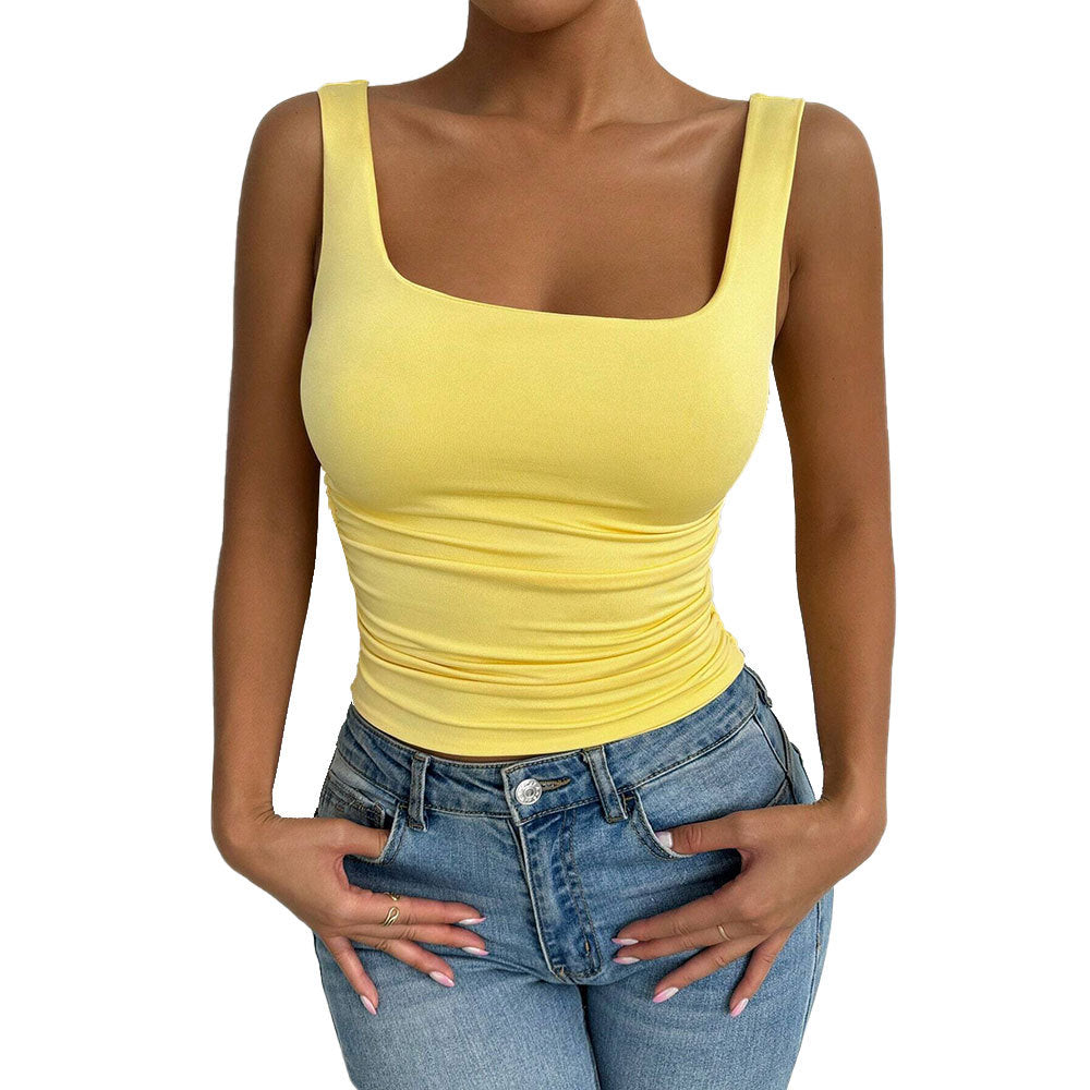 Damen figurbetontes Top mit quadratischem Ausschnitt und Raffungsdetails Drune