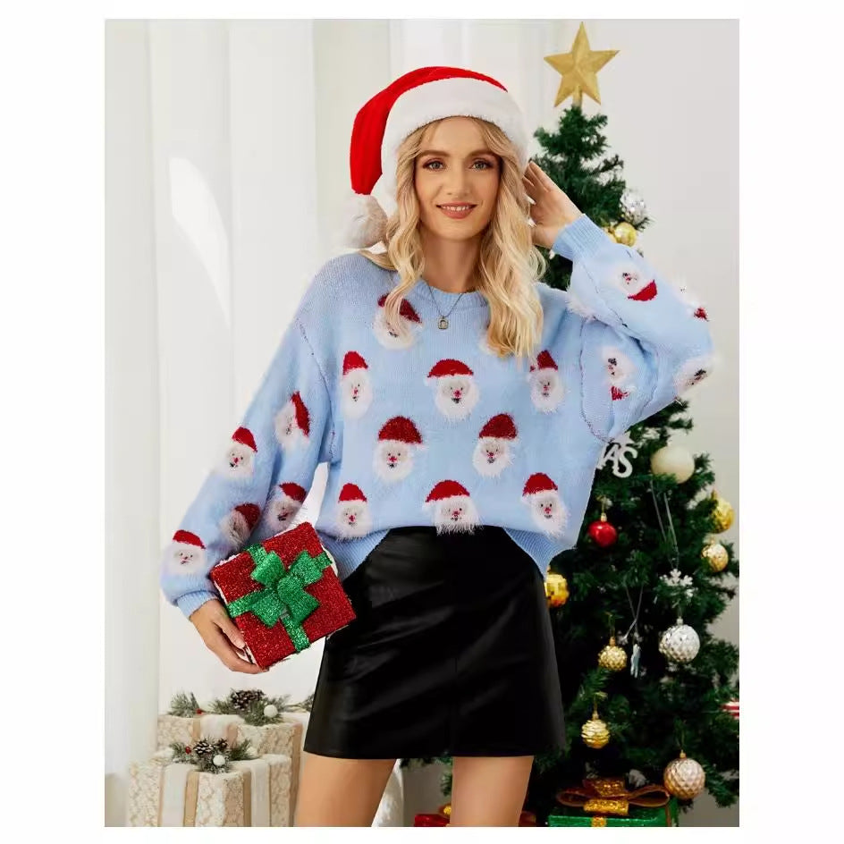 Damen festlicher Pullover mit weihnachtlichem Santa-Muster Drune