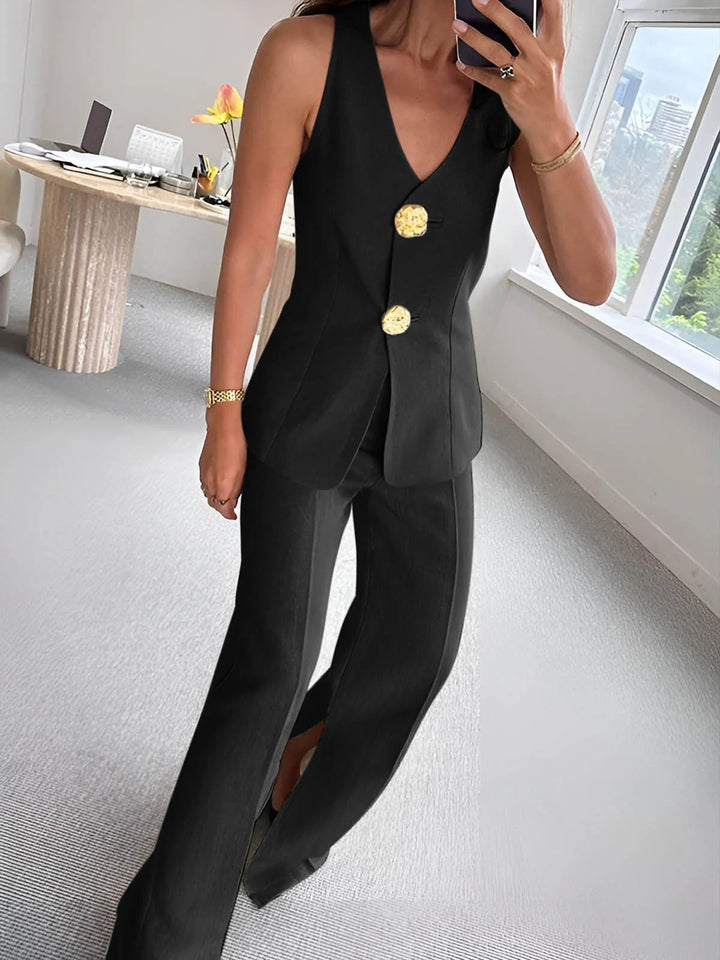 Damen elegantes Jumpsuit mit vordere Knopfleiste und weitem Bein Drune