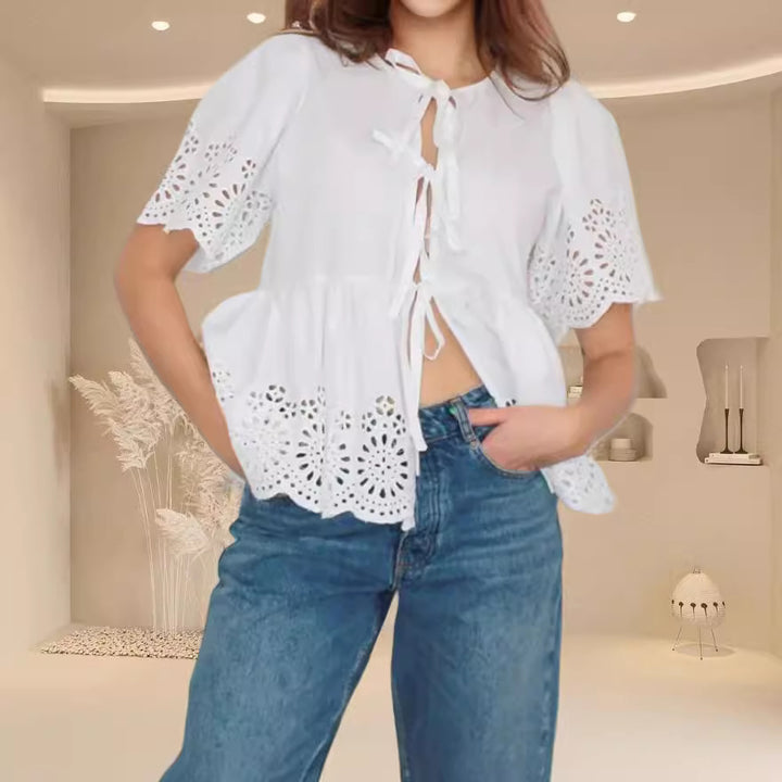 Damen Bluse mit Schnittdetails und Luftig-weitem Design Drune