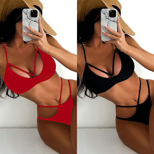 Damen Triangel-Bikini mit tiefem V-Ausschnitt und raffinierten Trägermuster Drune