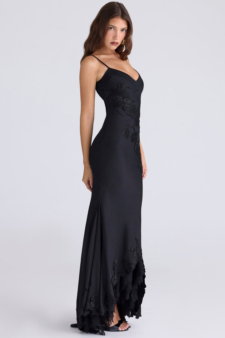 Damen Elegantes Abendkleid mit floralem Spitzenbesatz Drune