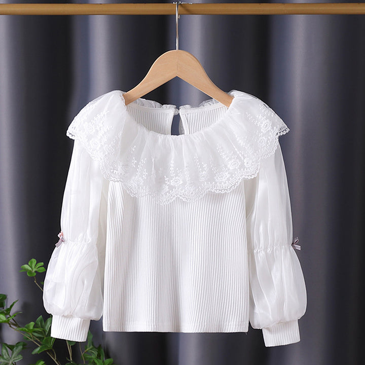 Damen elegante Bluse mit romantischem Spitzenkragen und Rüschendetails Drune