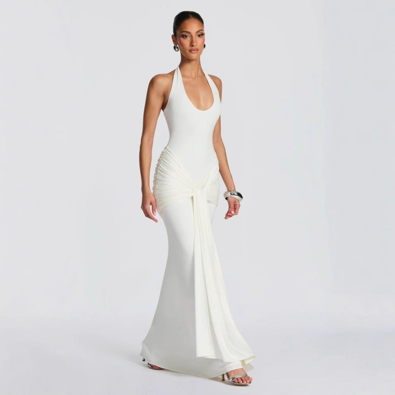 Damen Langes Wickelkleid mit tiefem V-Ausschnitt und Raffungen Drune