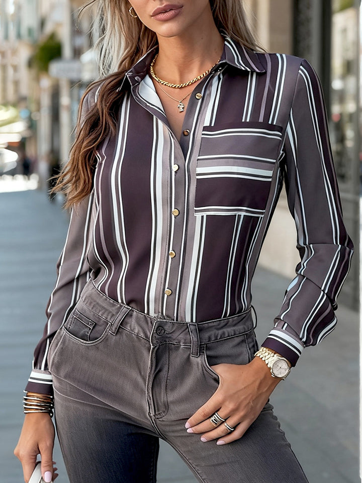 Damen Elegante schicke Bluse mit feinen Streifen und klassischem Kragen Drune
