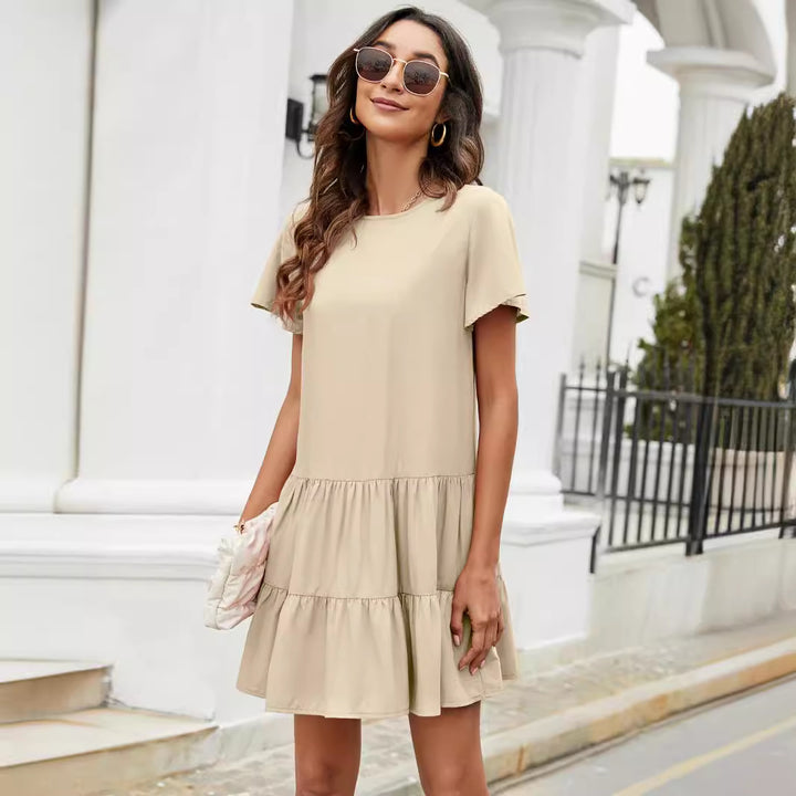 Damen lässiges Sommerkleid mit Rüschendetails Drune