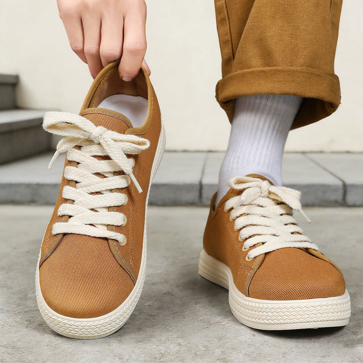 Damen nan Canvas-Sneaker mit geflochtener Plateau-Gummisohle, atmungsaktivem Textilfutter und extra breiten Baumwollsenkeln Drune