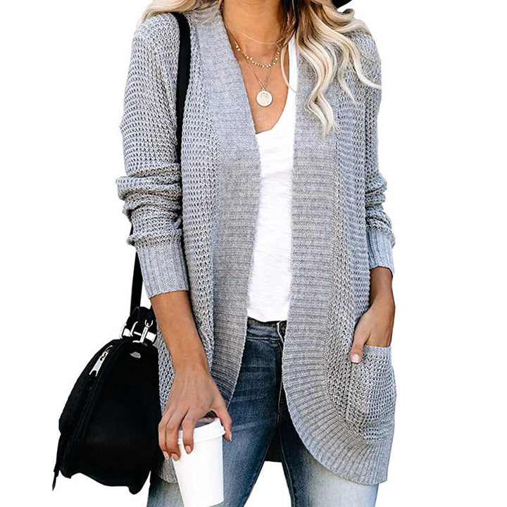 Drune | Strickjacke Lässige Passform Offenes Strickmuster V-Ausschnitt mit Taschen