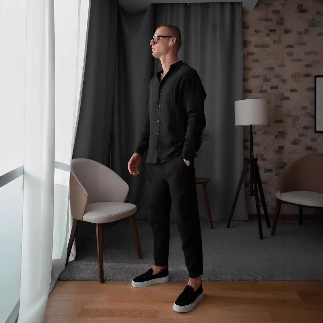 Herren lässige Langarmbluse mit strukturiertem Design Drune