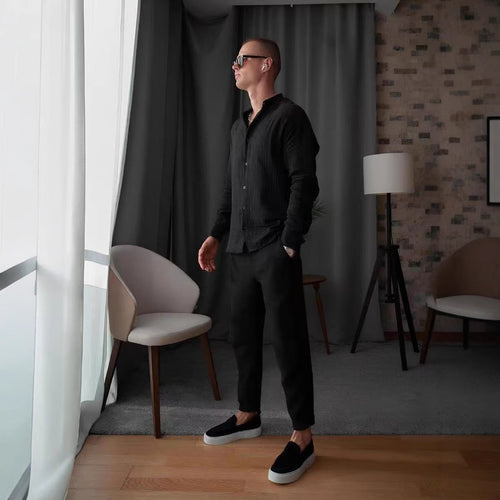 Herren lässige Langarmbluse mit strukturiertem Design Drune