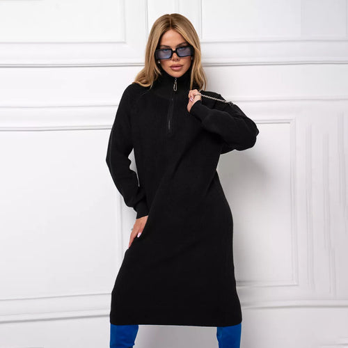 Damen Strickkleid mit hohem Kragen und Reißverschluss Drune
