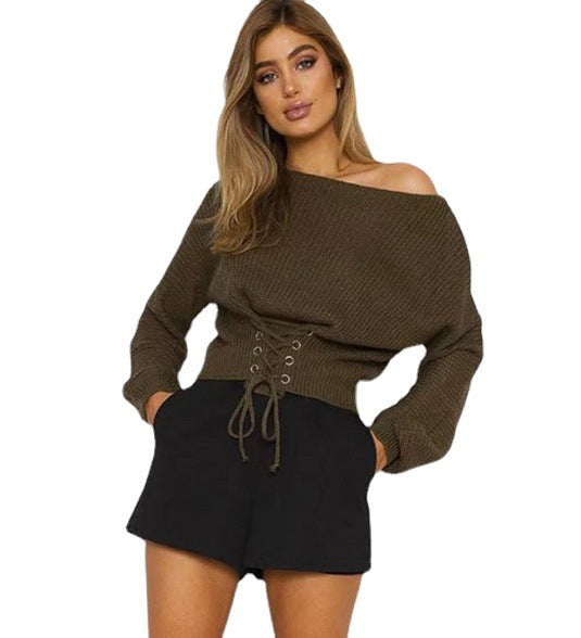 Damen modischer Strickpullover mit raffiniertem Schnürdesign Drune