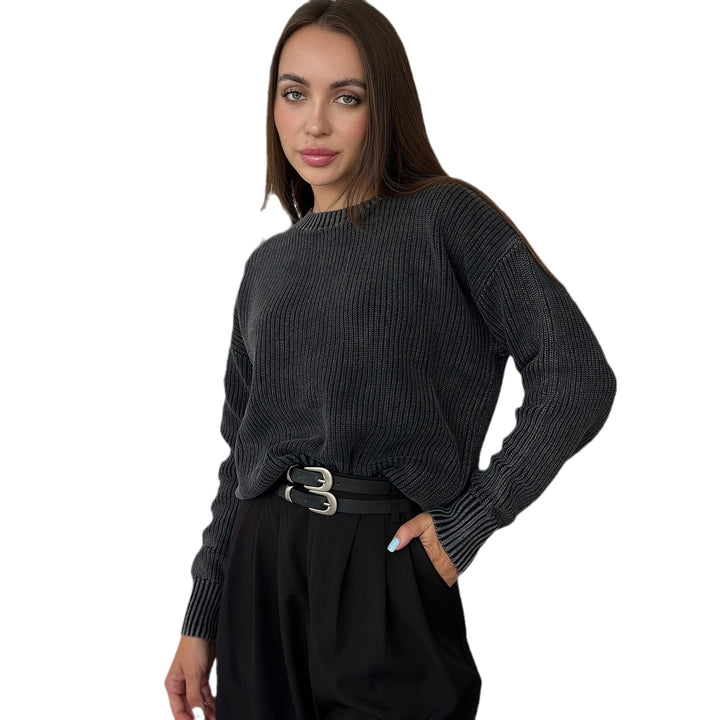 Damen Grobstrickpullover mit modischem Rippenmuster Drune