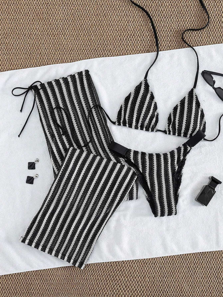 Damen Triangel-Bikini-Set mit modischem Wickeltuch Drune