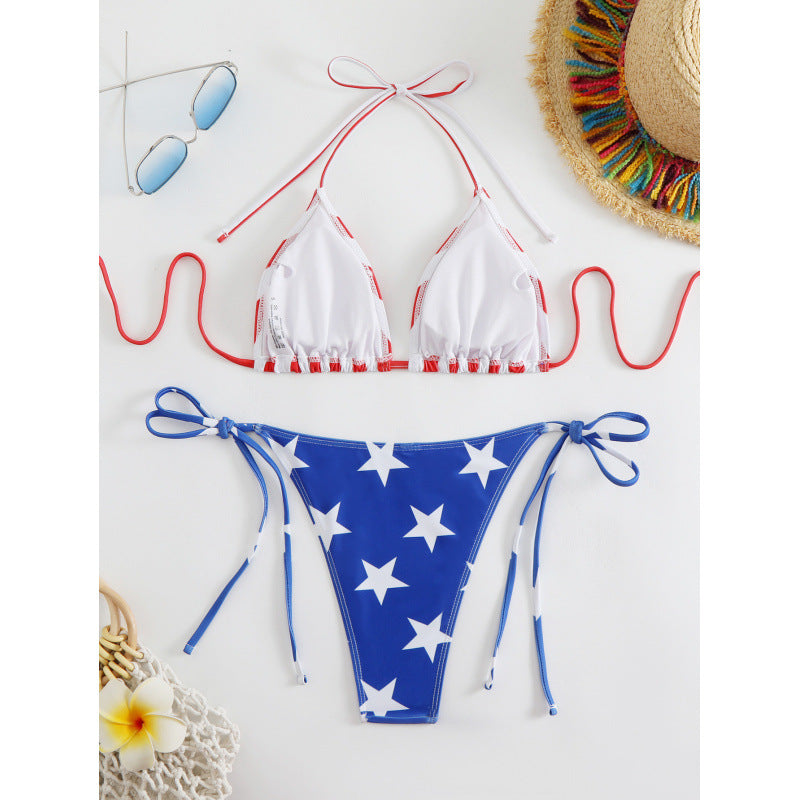 Damen Triangel-Bikini mit amerikanischem Streifen- und Sternenmotiv Drune