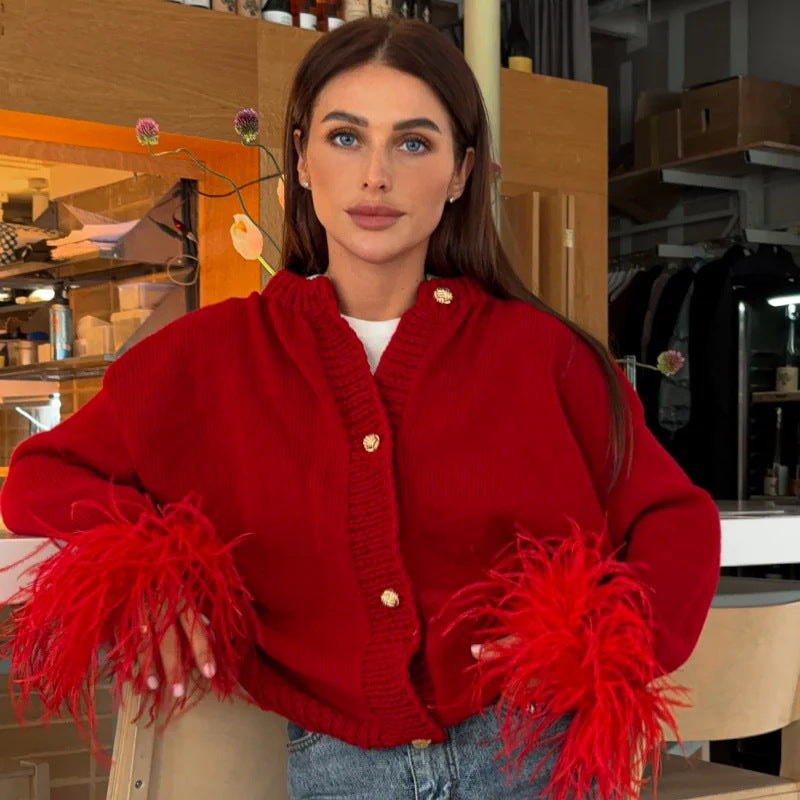 Damen Stilvolle Strickjacke mit ausgefallenen Ärmeln Drune